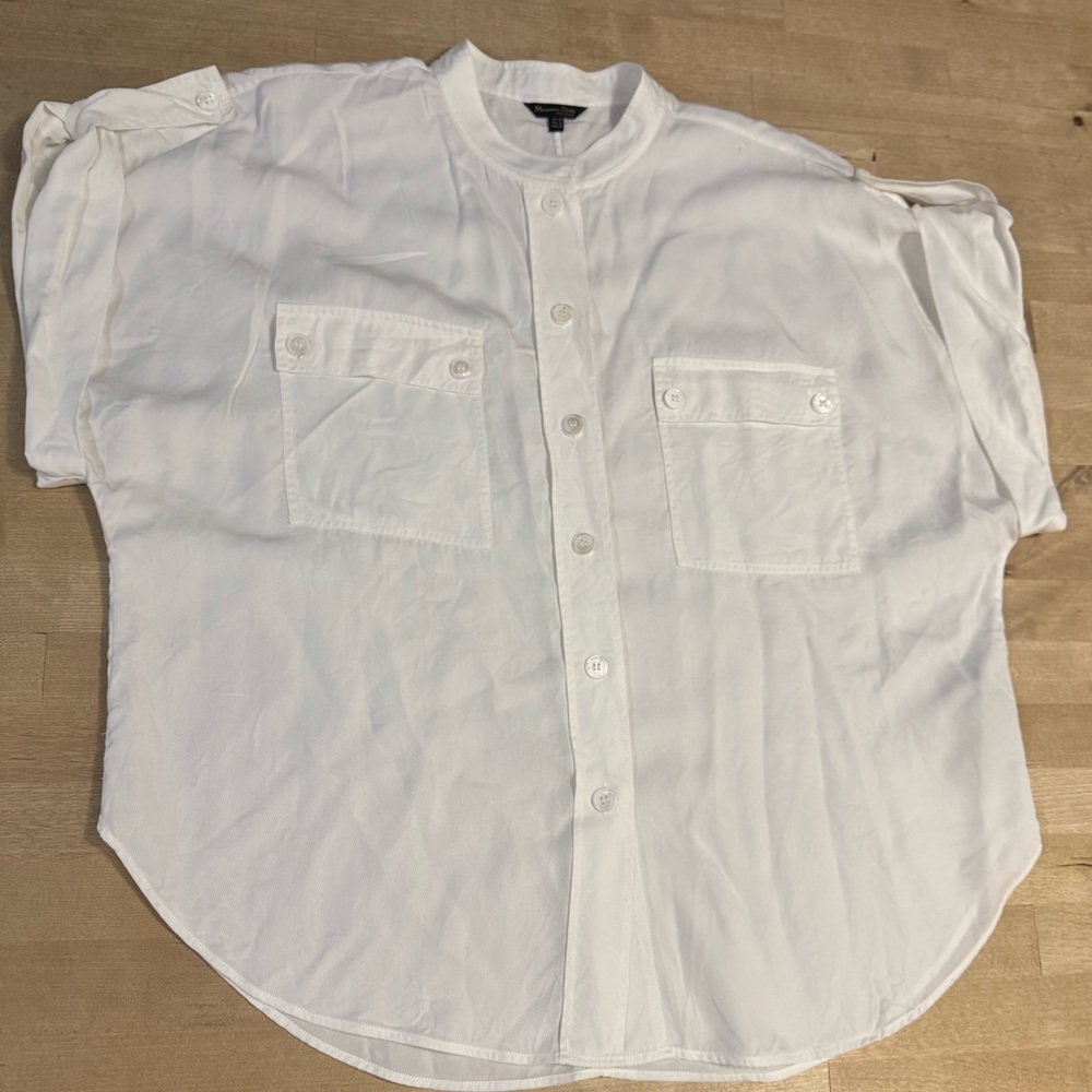 Massimo Dutti White Lyocell short sleeve Button-Down Shirt